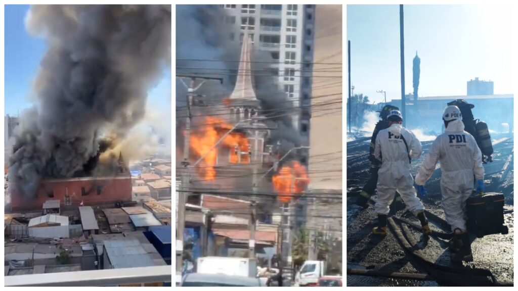 Incendio consume la histórica Iglesia de San Francisco de Iquique en Chile