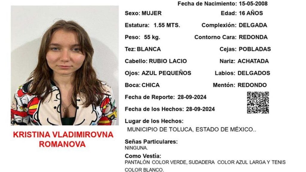 Kristina Vladimirovna desapareció en Toluca.