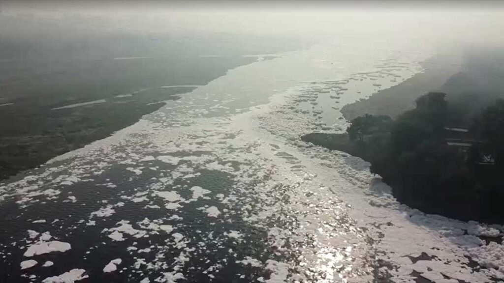 Río Yamuna cubierto de espuma tóxica: un río sin vida en India