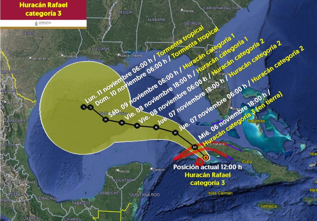 Rafael se convierte en huracán de categoría 3 y se aproxima a la costa cubana