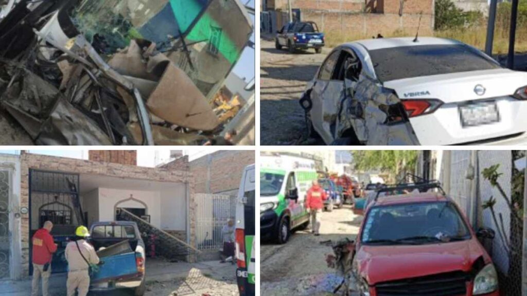 Fallan frenos de camión y choca contra cuatro autos y casa; pasajeros graban momento