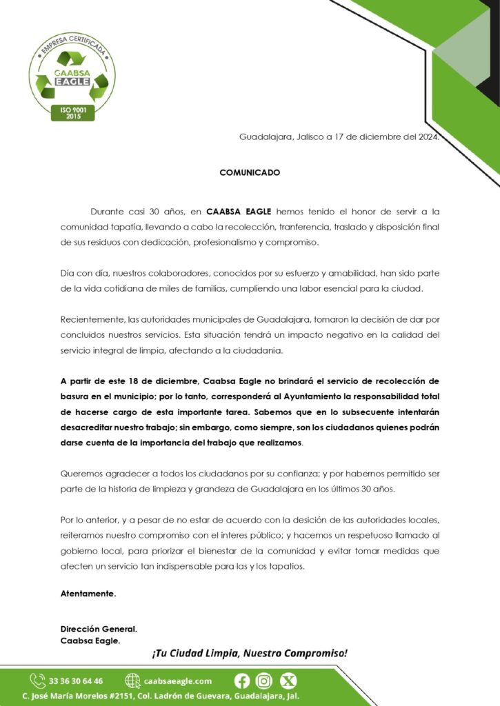 Guadalajara asumió de nuevo el servicio de recolección de basura con nuevos camiones y 185 rutas en la capital de Jalisco.