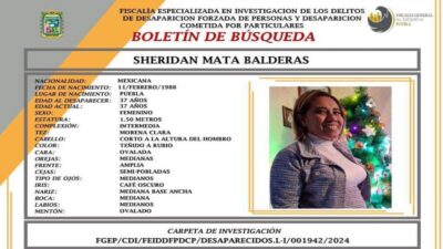 FGE de Puebla emite boletín de búsqueda para localizar a la activista Sheridan Mata