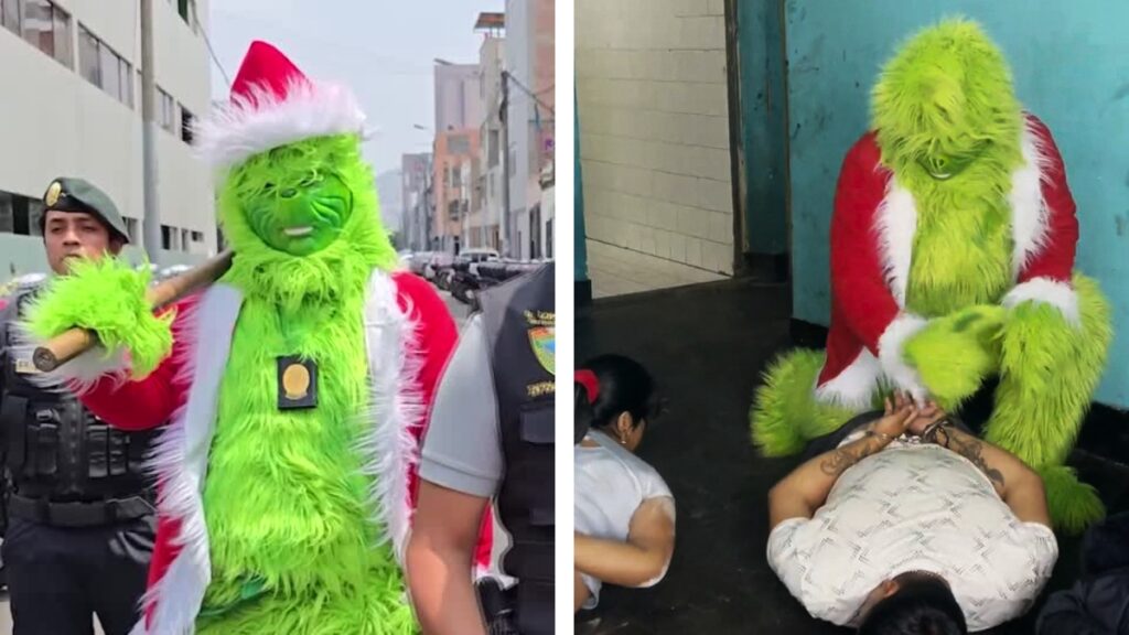 En un operativo navideño al sur de Lima, un policía disfrazado de “Grinch” ayudó a capturar a una banda de narcotraficantes.