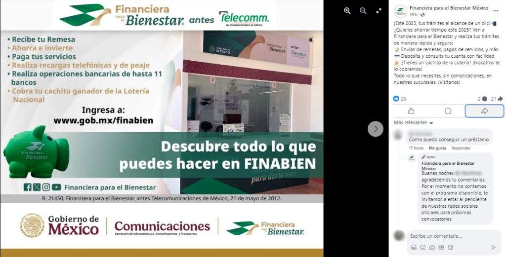 Finabien desmiente la oferta de créditos de 45 mil pesos difundida este enero. Alertan sobre fraudes y recomiendan verificar fuentes.