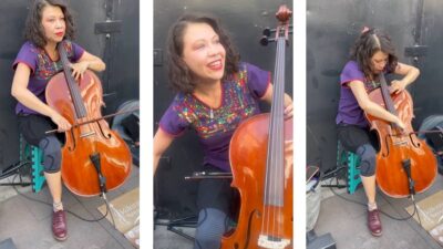 Valentina, la chelista que pone música a la marcha del 8M en la CDMX