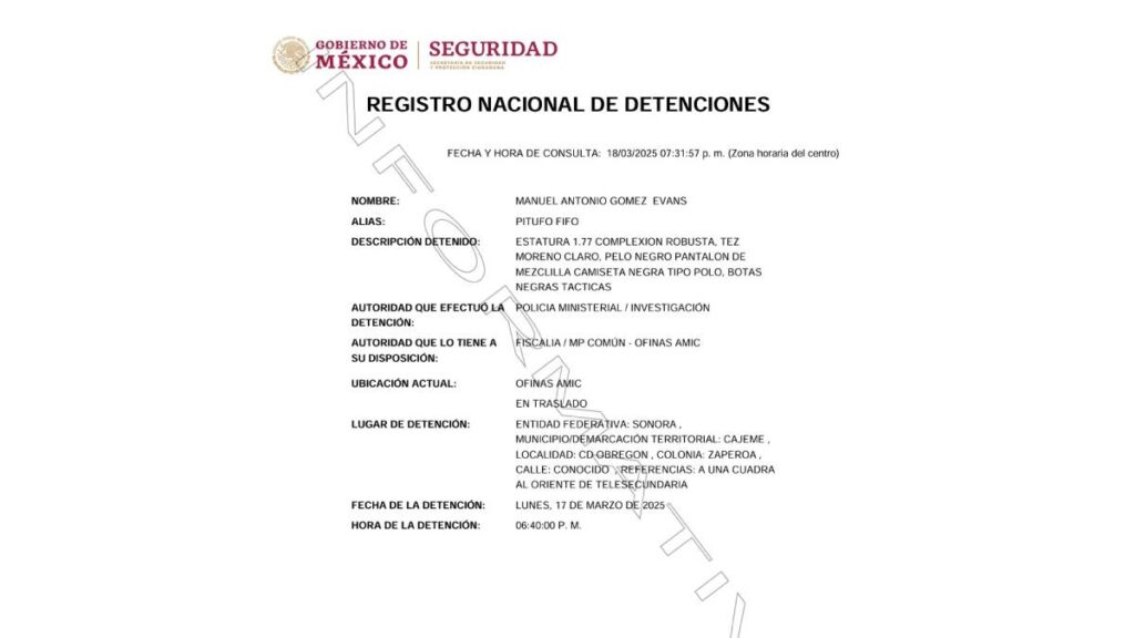 Detención el "Chino" documento RND