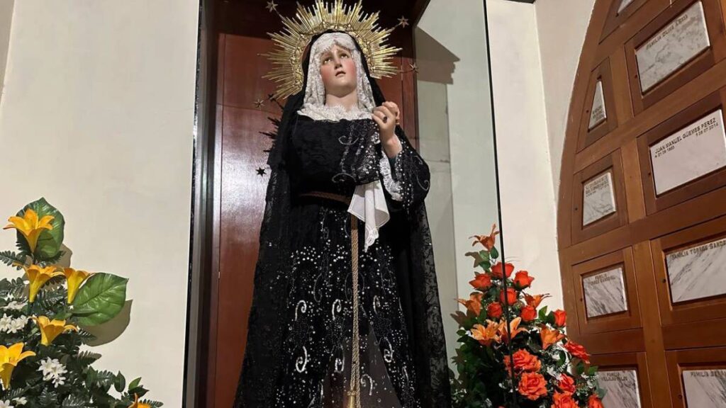 La Virgen Dolorosa que fue vandalizada en San Luis Potosí. 