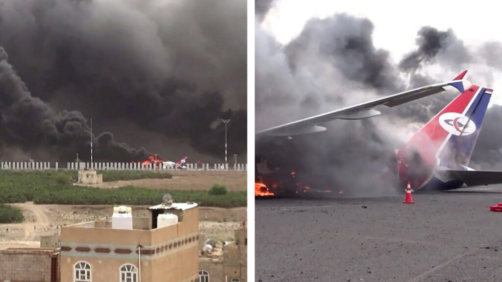Aviones arden tras ataque de Israel a terminal aérea de Yemen