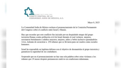 Comunidad Judía de México rechaza acusaciones de genocidio contra Israel por parte del Congreso