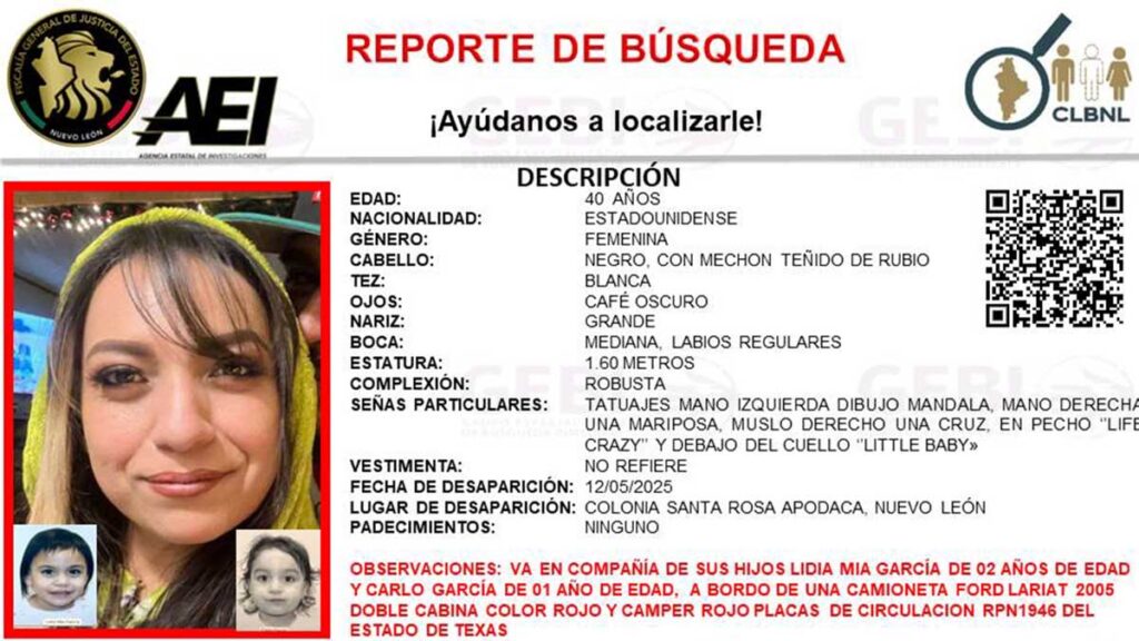 Ficha de búsqueda de la desaparecida.