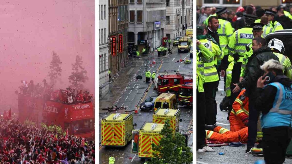 Un vehículo atropelló a varias personas en los festejos de Liverpool. AFP