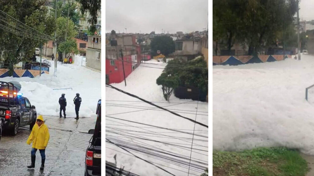 Una capa de espuma cubrió calles en Naucalpan.