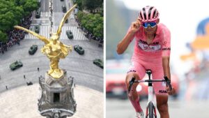 Aficionados se reúnen en el Ángel de la Independencia para celebrar el desempeño de Isaac del Toro en el Giro de Italia