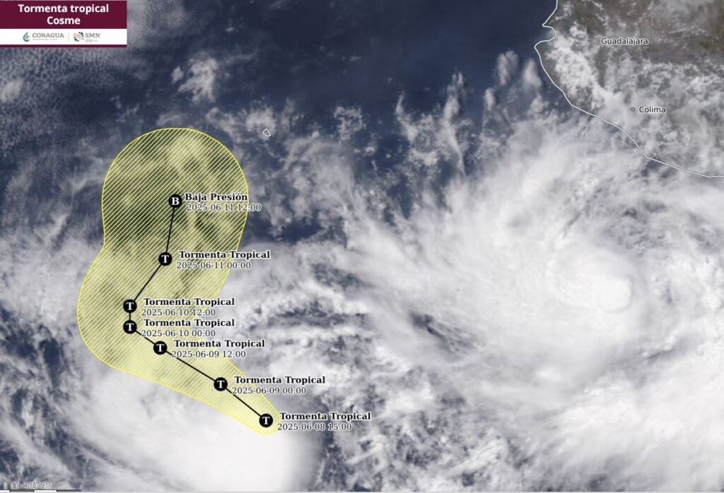 Trayectoria de la tormenta tropical Cosme en el pacífico mexicano