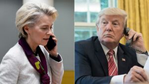 Trump y jefa de la Comisión Europea se reúnen; intentan acuerdo de último minuto sobre aranceles