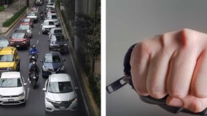 ¡Por tocar el claxon! Motociclista arremete con violencia contra un auto en CDMX