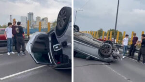 Vuelca camioneta en Río San Joaquín, en CDMX
