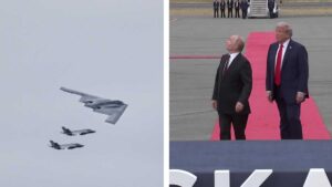 VIDEO: impresionante B-2 sobrevoló a Trump y Putin en alfombra roja