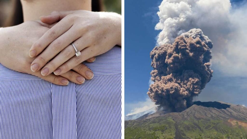 En Guatemala, un volcán entró en erupción justo después de una propuesta de matrimonio. El momento se volvió viral.