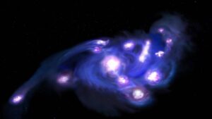 Astrónomos descubren una galaxia primitiva en rotación con forma de racimo de uvas