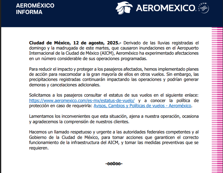 AEROMÉXICO LANZA COMUNICADO