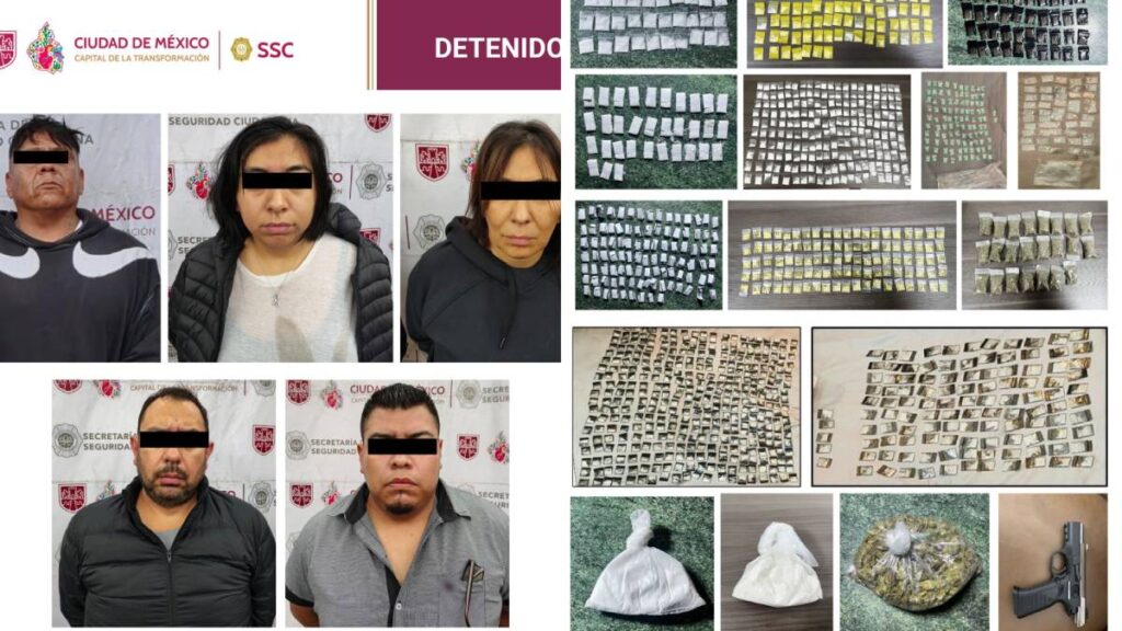 Cateos en Tláhuac y Xochimilco dejan cinco detenidos y más de mil dosis de droga aseguradas, además de armas y efectivo