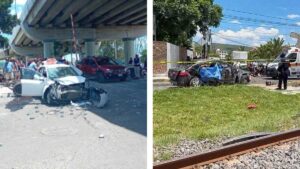 Revelan videos del momento en que tren embiste autos en Irapuato