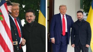 Zelenski deja uniforme militar y sorprende con traje en reunión con Trump