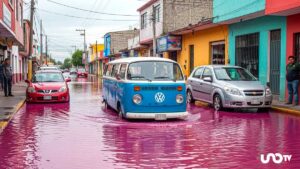 Inundaciones pintaron de rosa el agua en Nezahualcóyotl