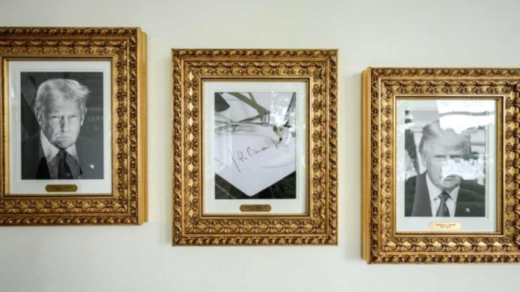 Trump se burla de Biden y sustituye su retrato. Fuente: @WhiteHouse