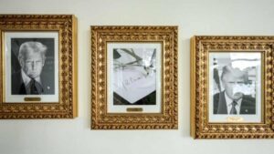 Trump se burla de Biden y sustituye su retrato en la Casa Blanca por una máquina de firmar