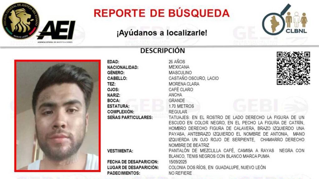 Ricardo Emmanuel Amaro, desaparecido en Nuevo León.