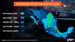 Mapa de estados donde más roban autos en México