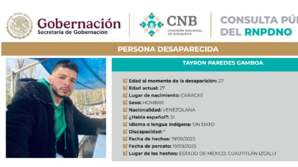 Comisión emite ficha por Tayron Gamboa desaparecido.