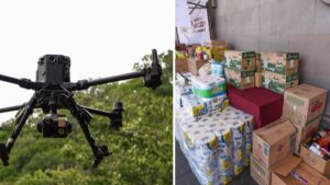 Drones transportan comida y medicinas a zonas devastadas por las lluvias
