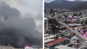 Imágenes: fuerte incendio en fábrica de colchones en Ecatepec; suspenden servicio de Mexicable