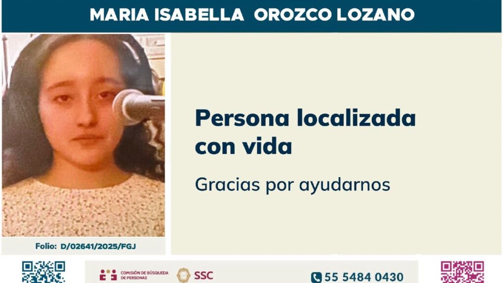 Localizan con vida a María Isabella, adolescente desaparecida en Tlalpan