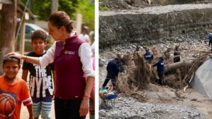 Sheinbaum supervisa limpieza tras lluvias en Puebla y pide a damnificados “pensar bien su voto”